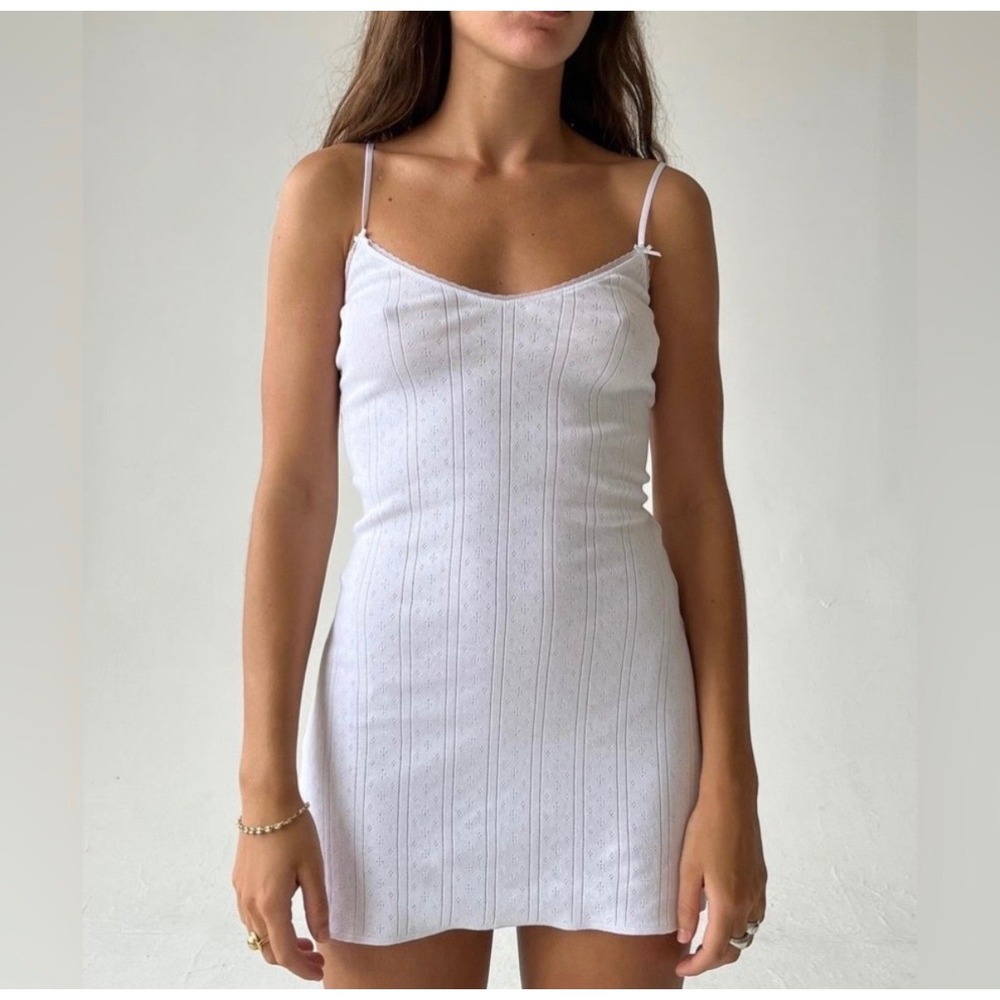 Cou Cou Intimates The Cami Slip Dress Womens M White Pointelle Organic Lounge